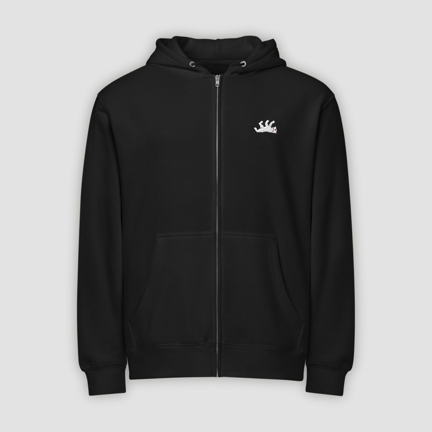 Berlin Kills Me Classic Dead Bear Logo Black Embroidered Premium Full Zip Hoodie Front