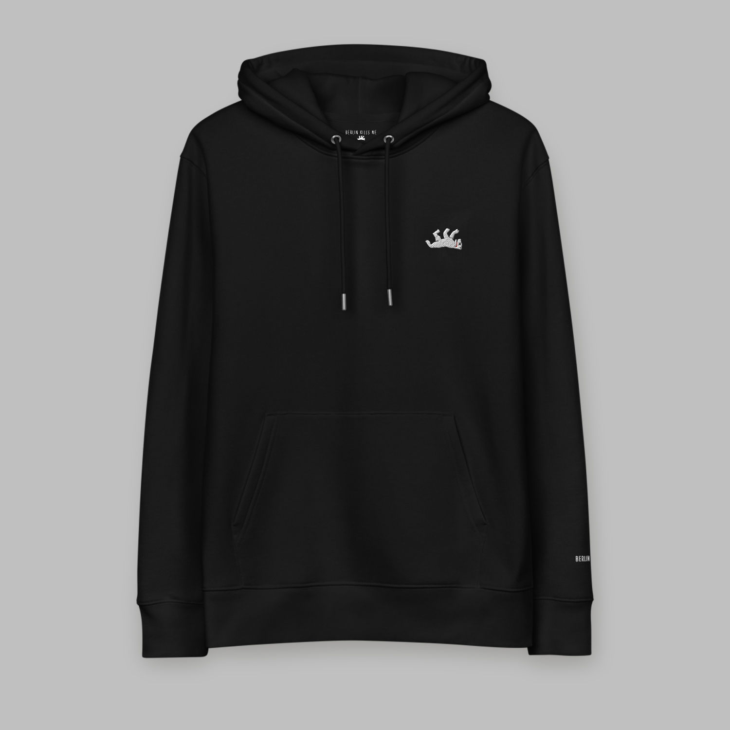Berlin Kills Me Classic Dead Bear Logo Black Essential Eco Hoodie Front