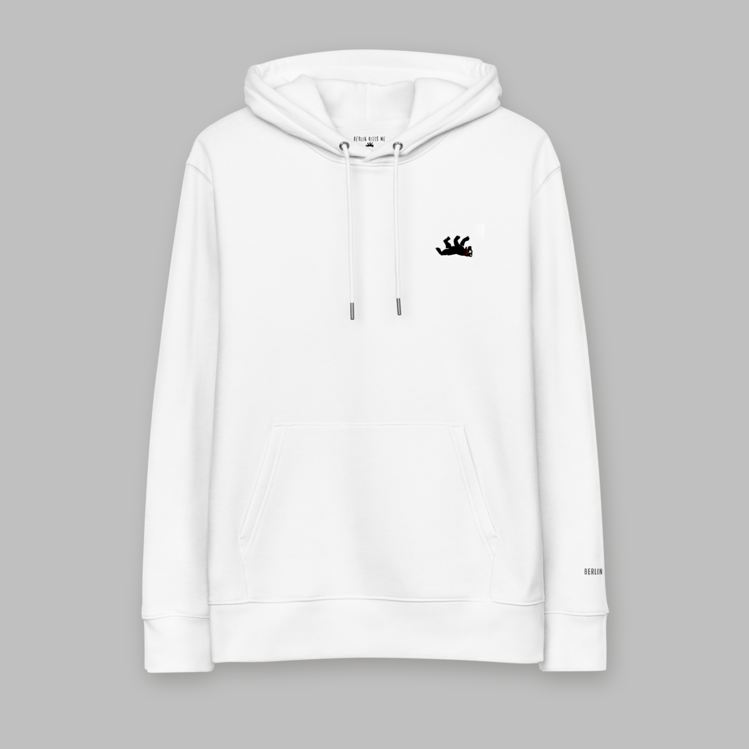 Berlin Kills Me Classic Bear Logo White Essential Eco Hoodie Front