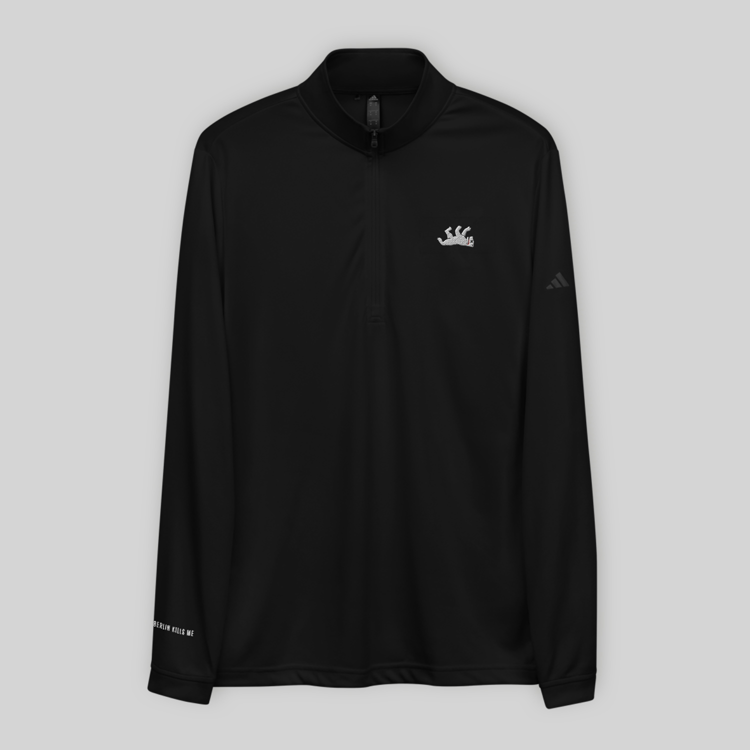 Berlin Kills Me Classic Dead Bear Logo Adidas Black Embroidered Quarter Zip Pullover