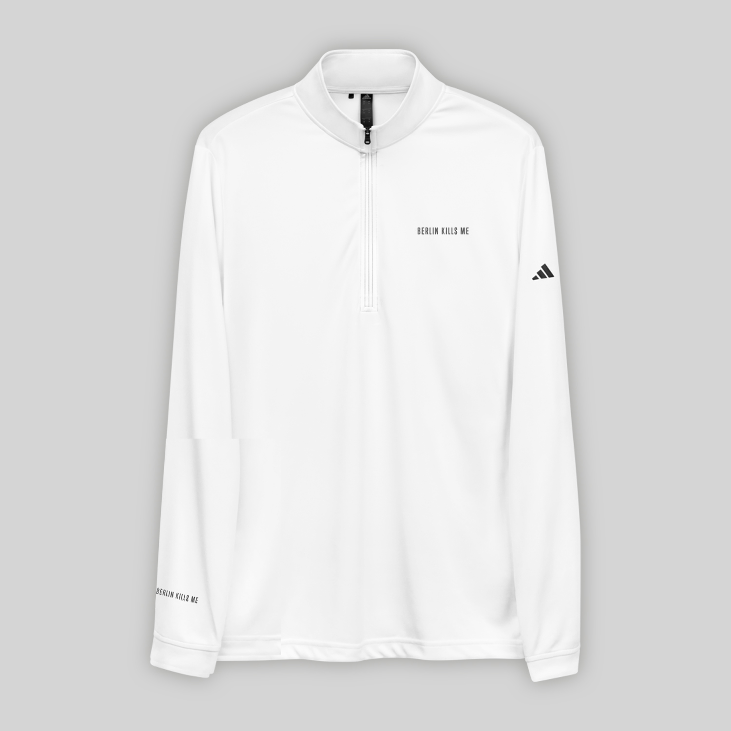 Berlin Kills Me Motto Adidas White Embroidered Quarter Zip Pullover