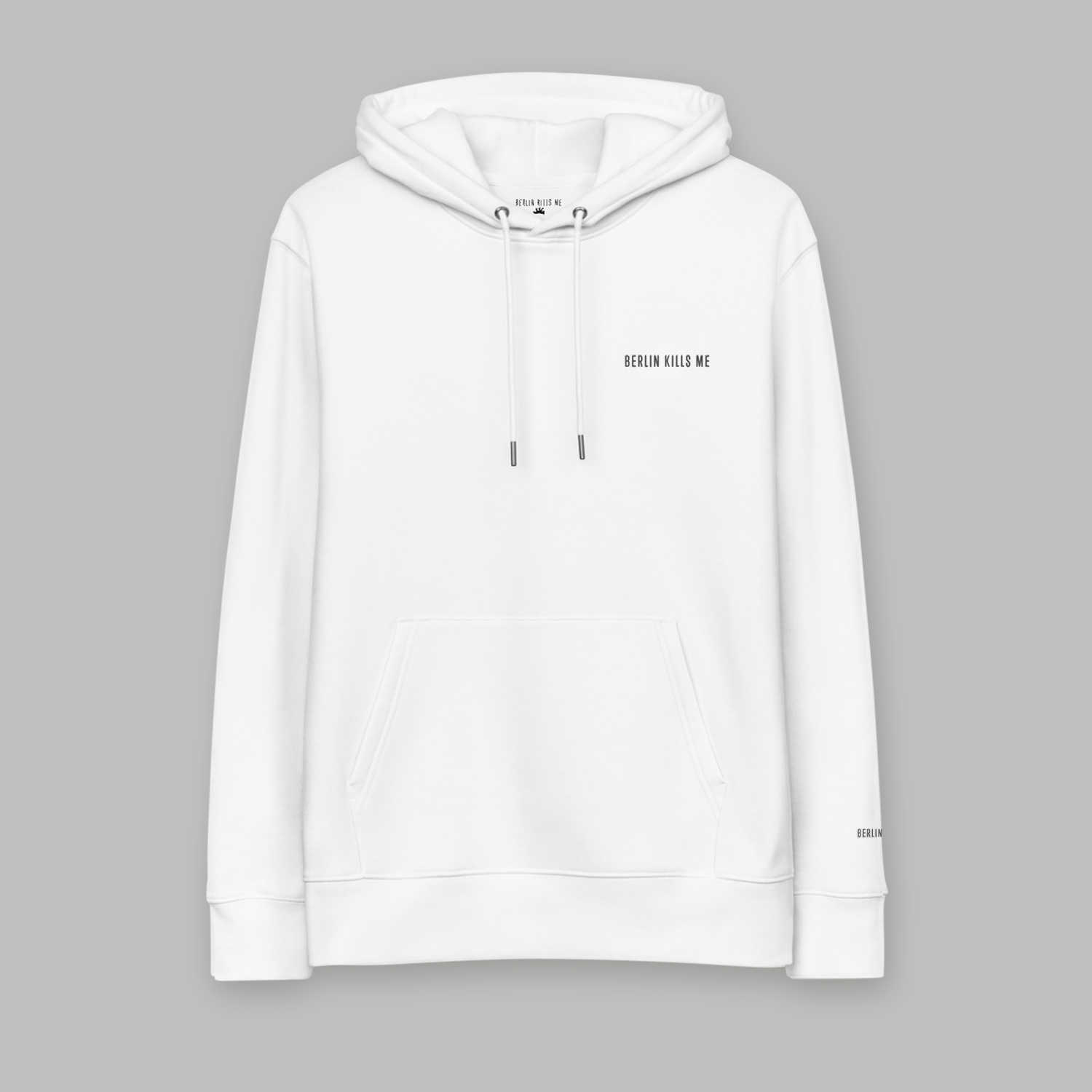 Berlin Kills Me Motto White Essential Eco Hoodie Front